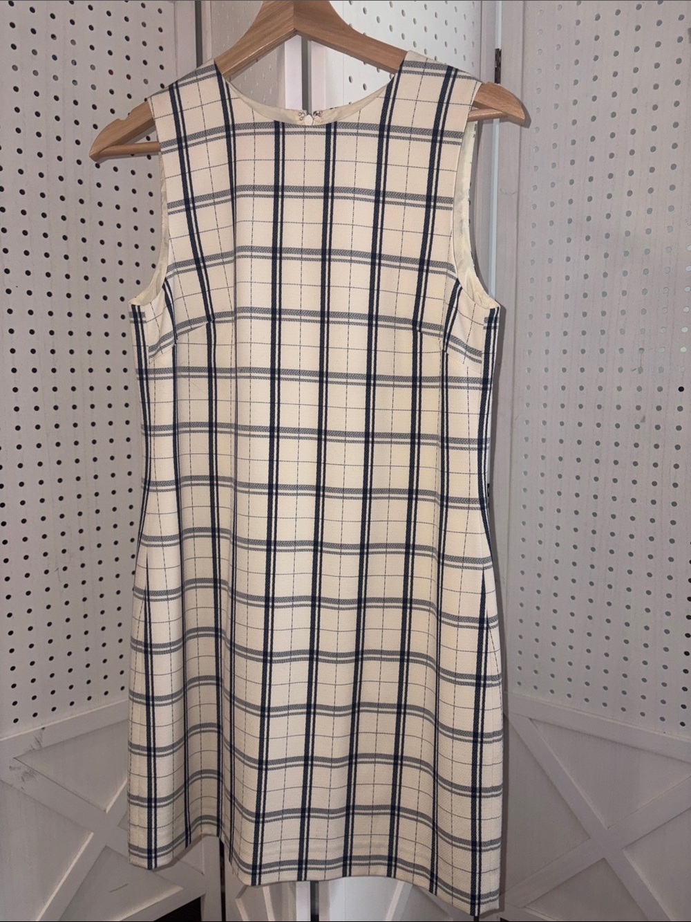 Theory Summer Sheath Dress with Navy Windowpane Plaid